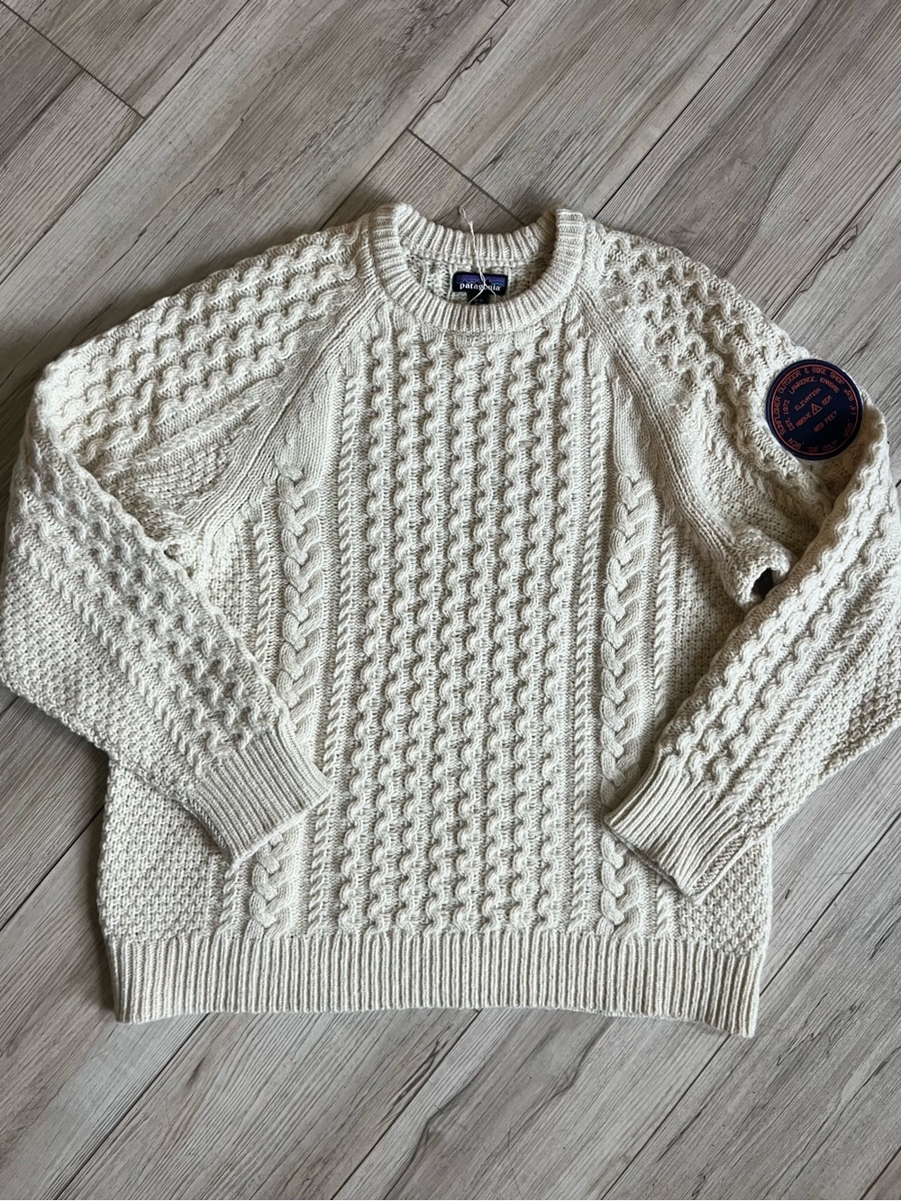 Patagonia Recycled Wool-Blend Cream Cable Knit Sweater Customized